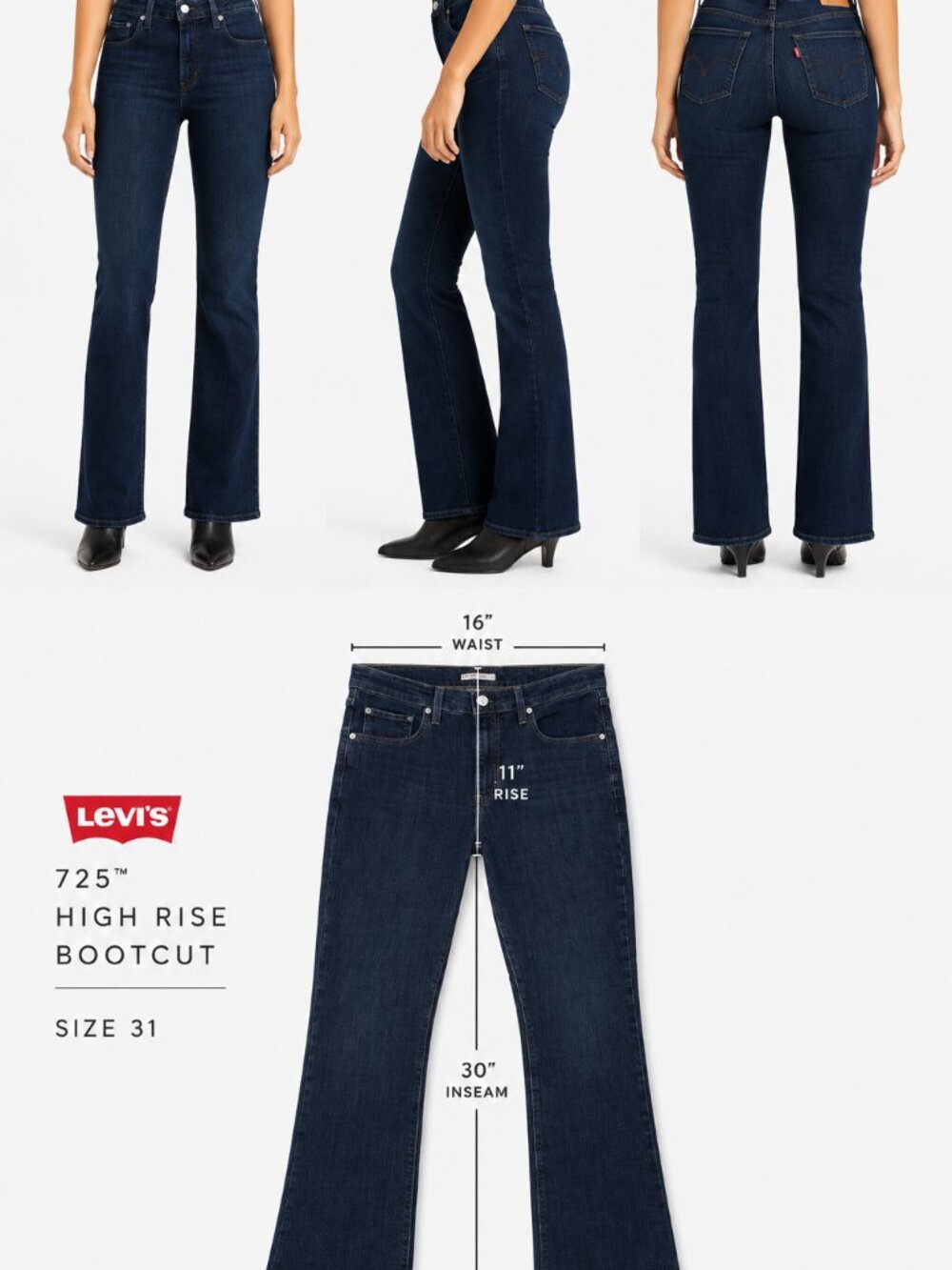 Levi's 725 High Rise Bootcut Jeans Women's 31 Dark Wash Stretch